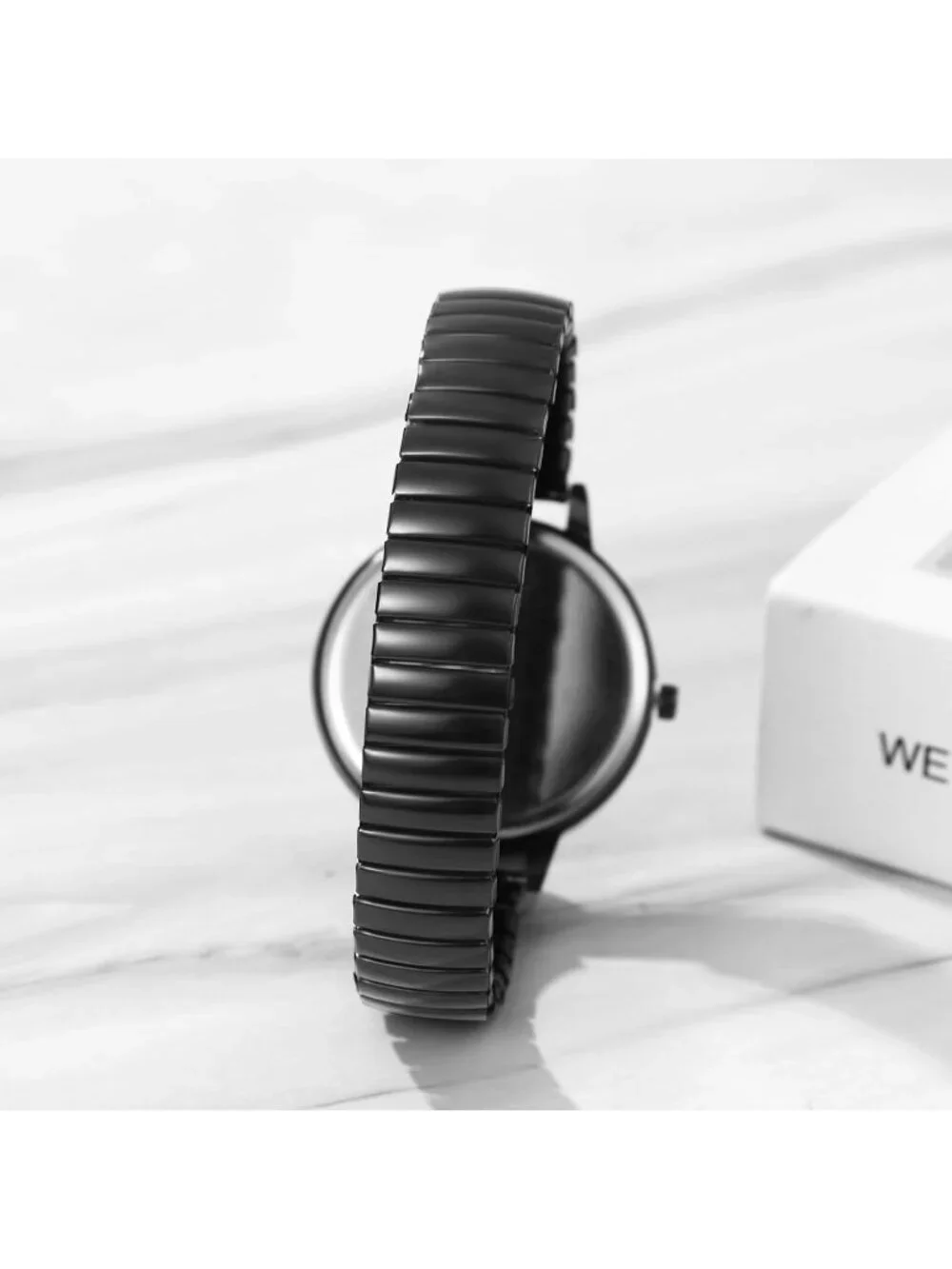 Women's Black Analog Quartz Small Numbers Easy Reader Stretch Band Wrist Watch